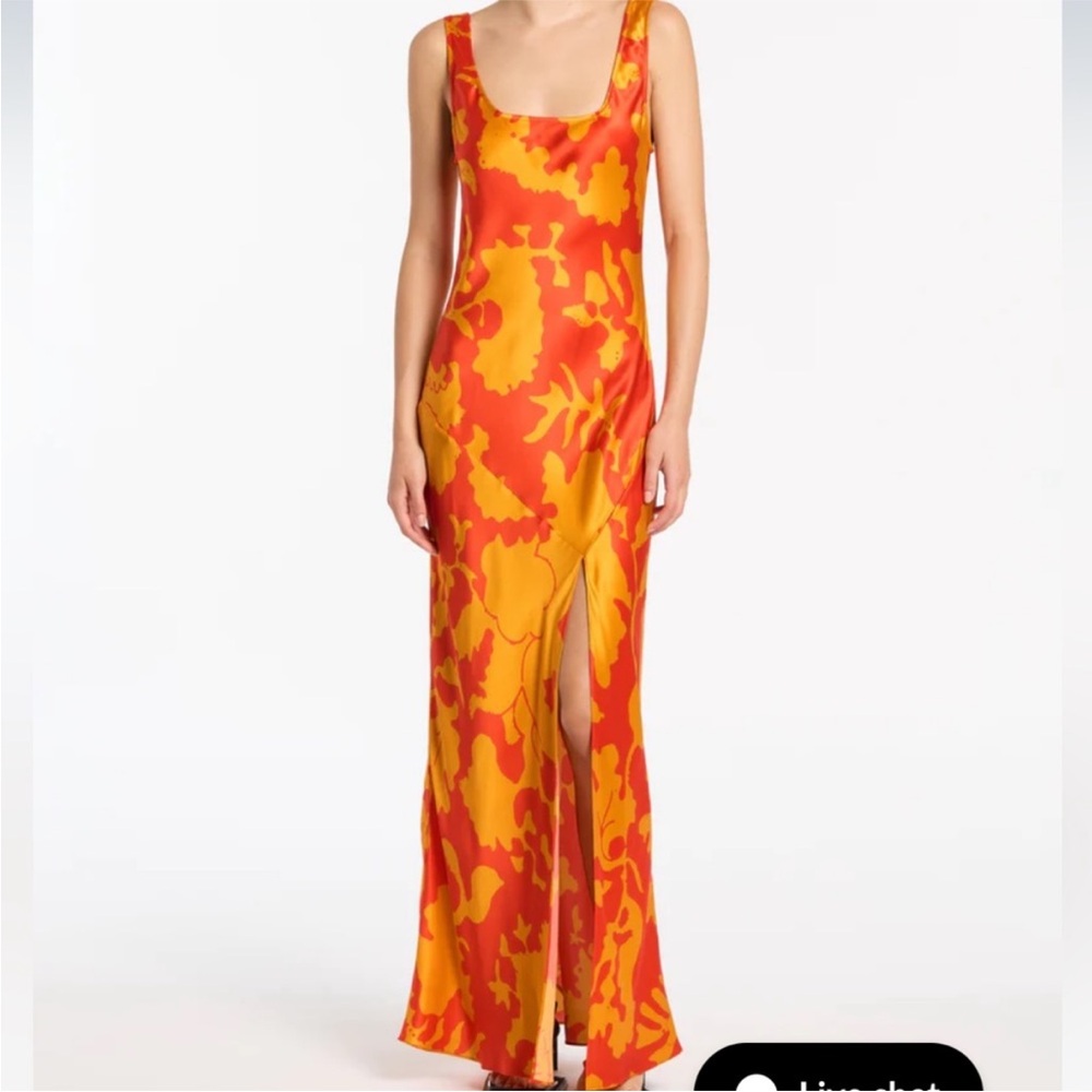 SIR. Orange Print 100% Silk Maxi Dress
